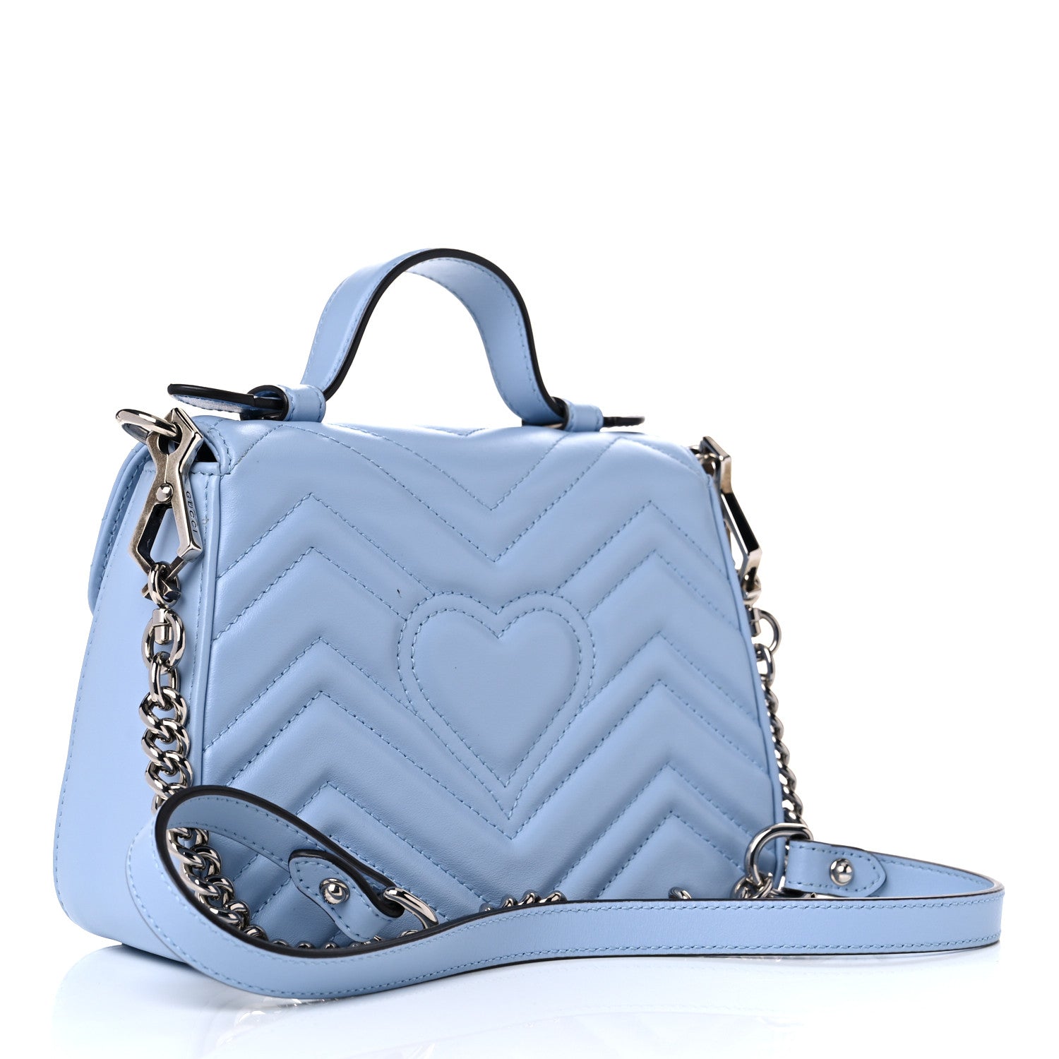 Gucci Calfskin Matelasse Mini GG Marmont Top Handle Shoulder Bag Porcelain Light Blue 3 of 14