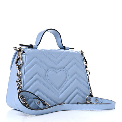 Gucci Calfskin Matelasse Mini GG Marmont Top Handle Shoulder Bag Porcelain Light Blue 3 of 14