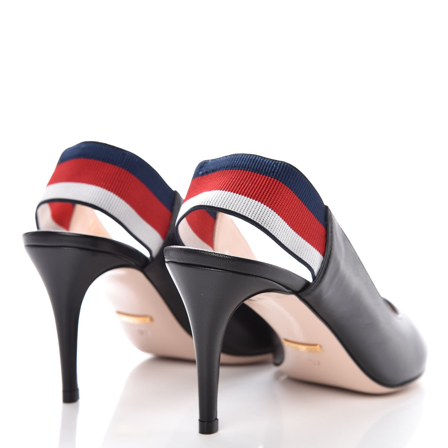 Gucci Malaga Kid Web Sylvie Mid Heel Slingback Pumps 37 Black 4 of 7