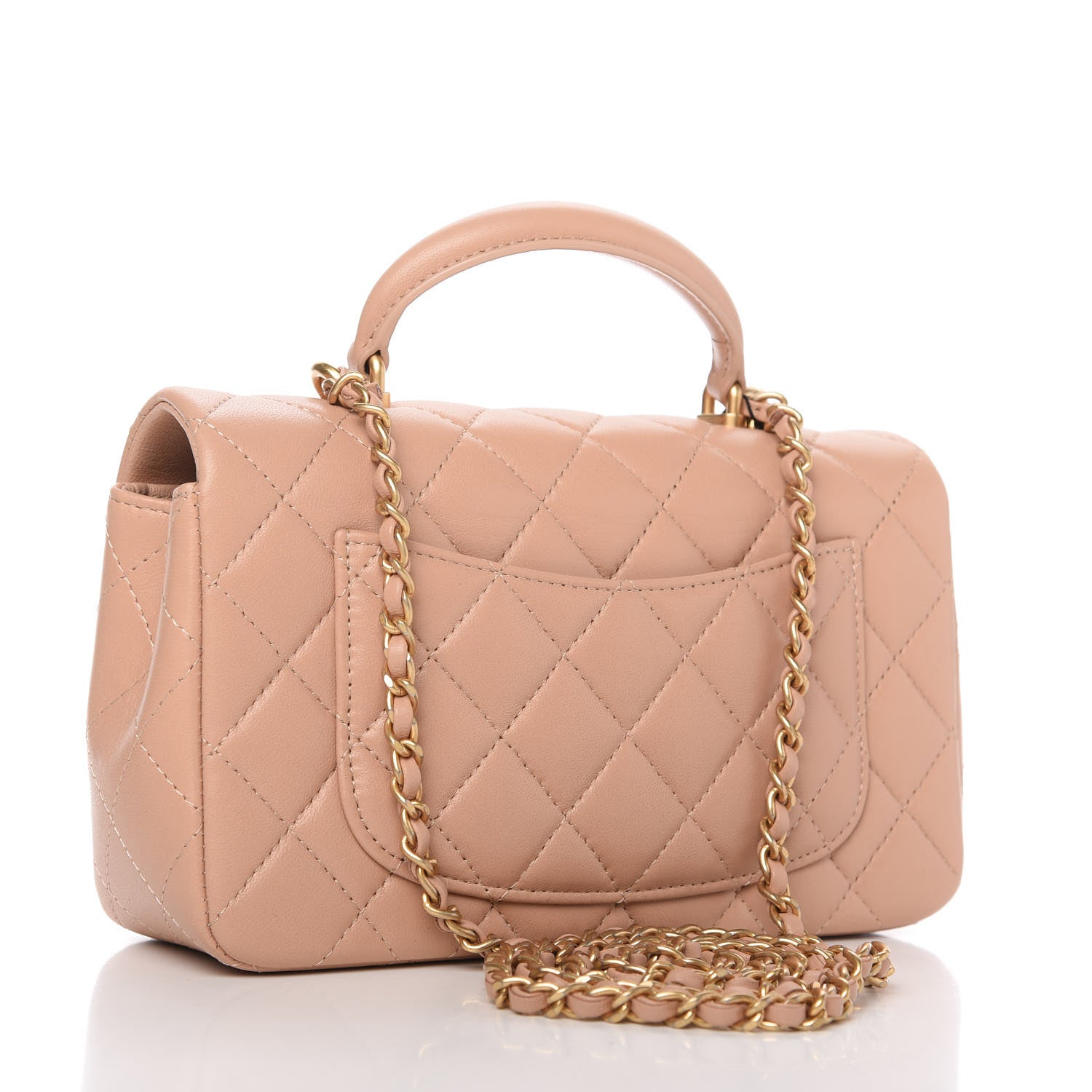 Chanel Lambskin Quilted Mini Top Handle Rectangular Flap Beige 4 of 11
