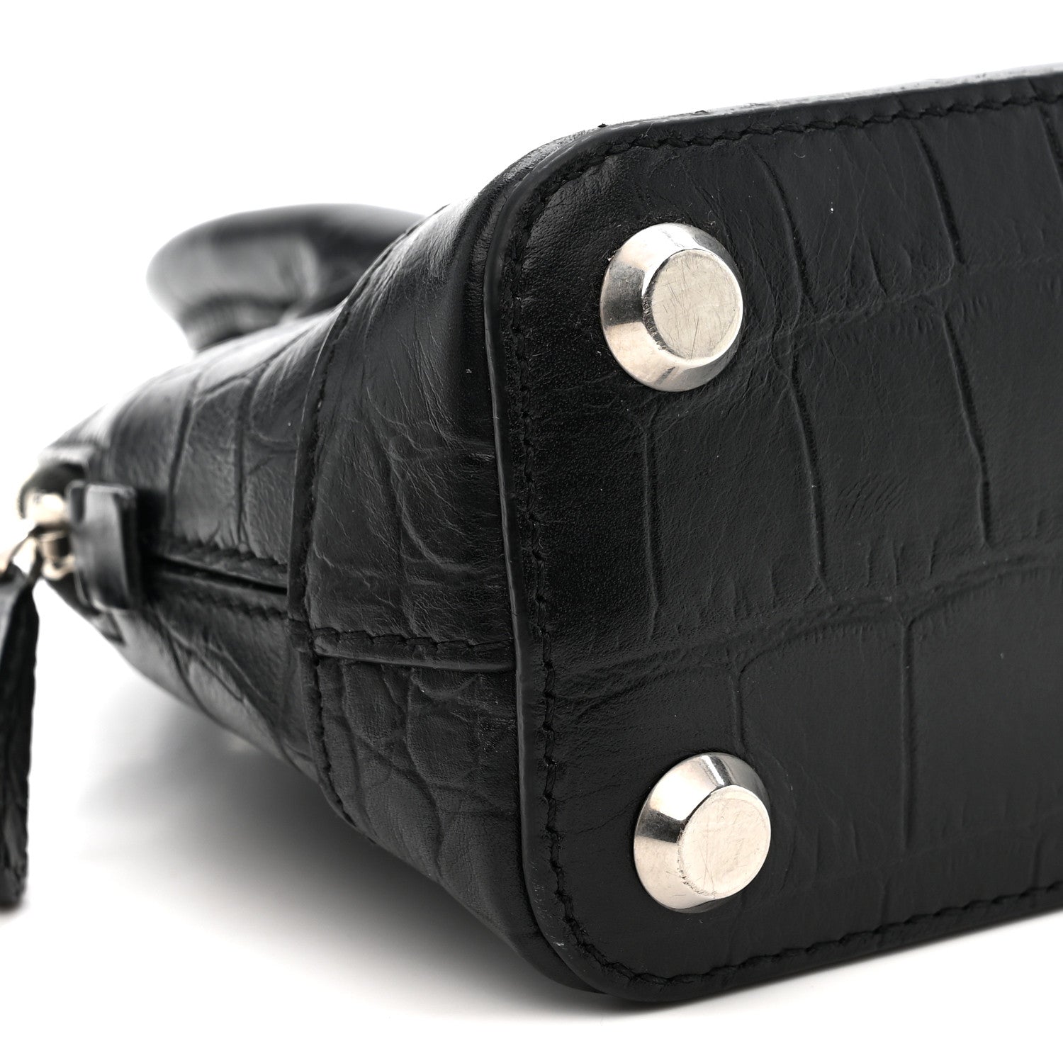 Balenciaga Calfskin Logo Crocodile Embossed XXS Ville Top Handle Bag Black 9 of 12