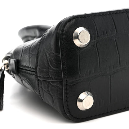 Balenciaga Calfskin Logo Crocodile Embossed XXS Ville Top Handle Bag Black 9 of 12