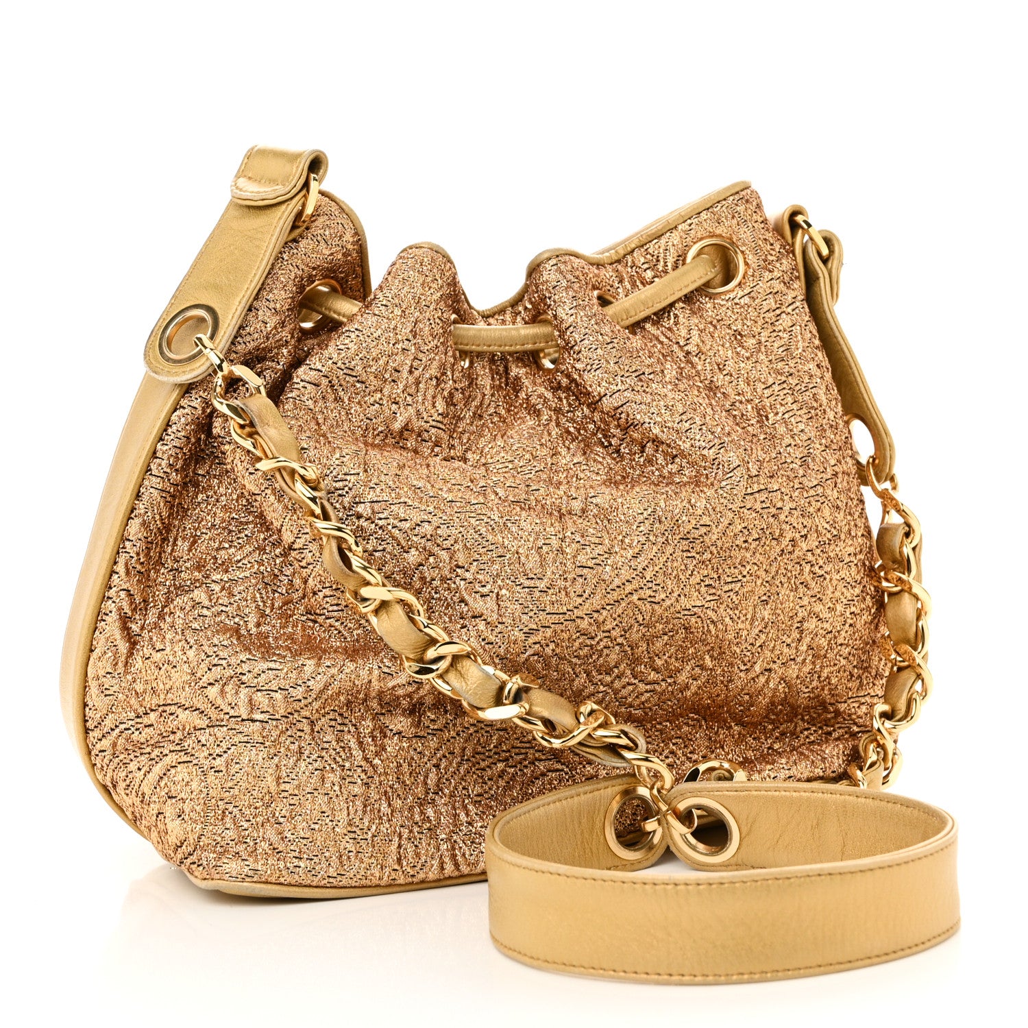 Chanel Metallic Brocade Lambskin CC Drawstring Bag Gold 4 of 12