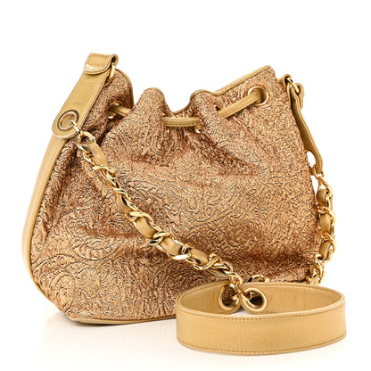 Chanel Metallic Brocade Lambskin CC Drawstring Bag Gold 4 of 12