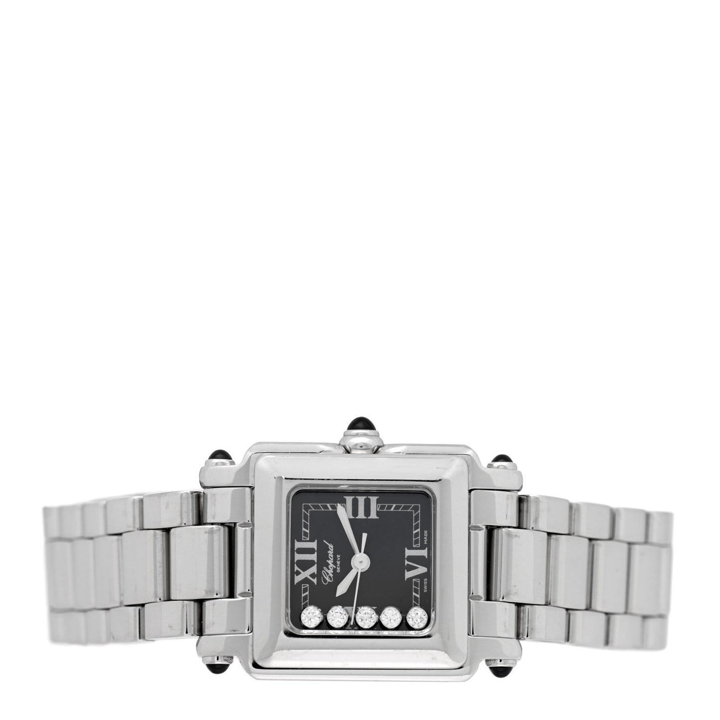 Stainless Steel 5 Diamond 23mm Happy Sport Quartz Watch Black