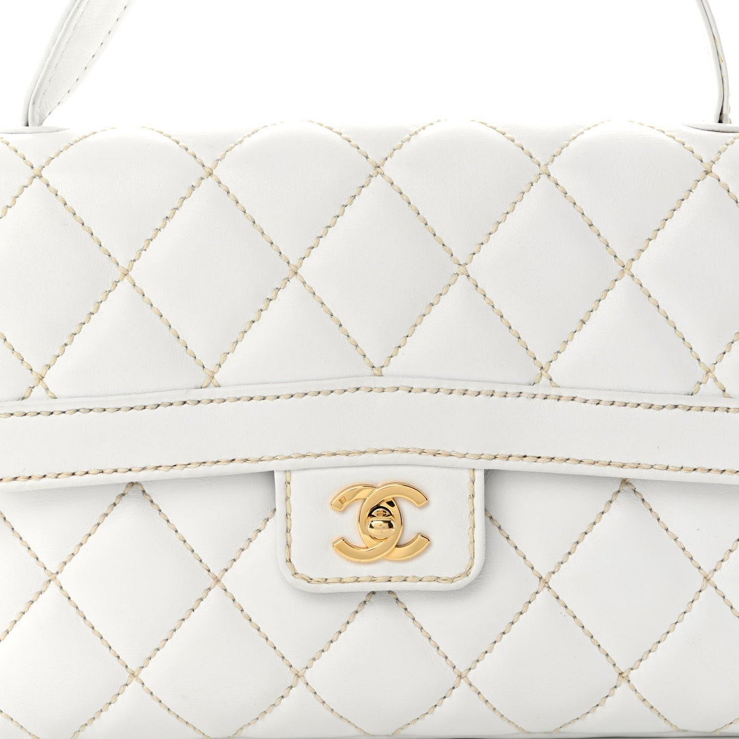 Calfskin Quilted Wild Stitch Large Flap White