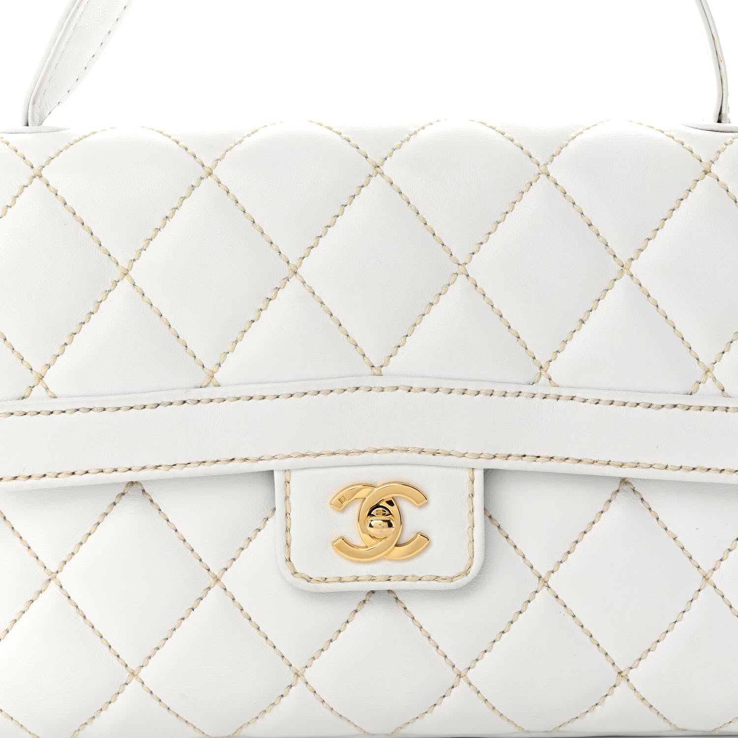 Chanel Calfskin Quilted Wild Stitch Large Flap White 7 of 10
