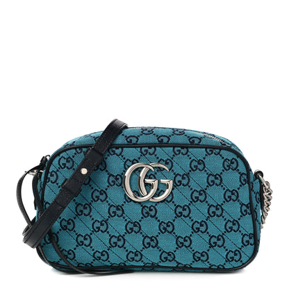 Gucci Monogram Multicolor Matelasse Diagonal Small GG Marmont Chain Shoulder Bag Light Blue 1 of 10