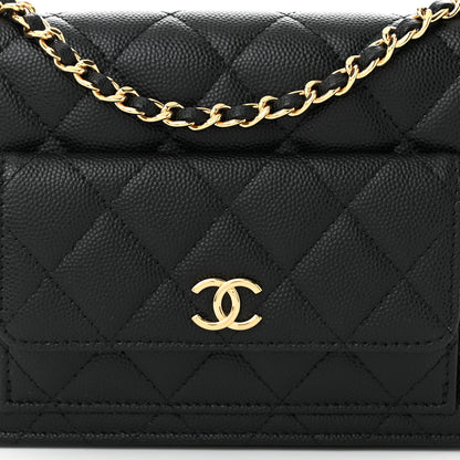 Chanel Caviar Quilted Pocket Clutch With Chain WOC Black 9 of 12