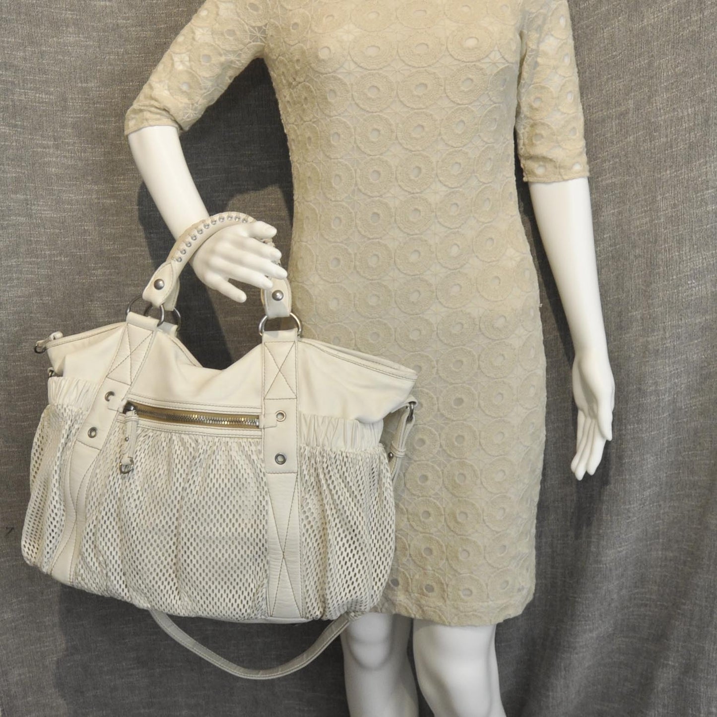 Lambskin Mesh Shoulder Bag White