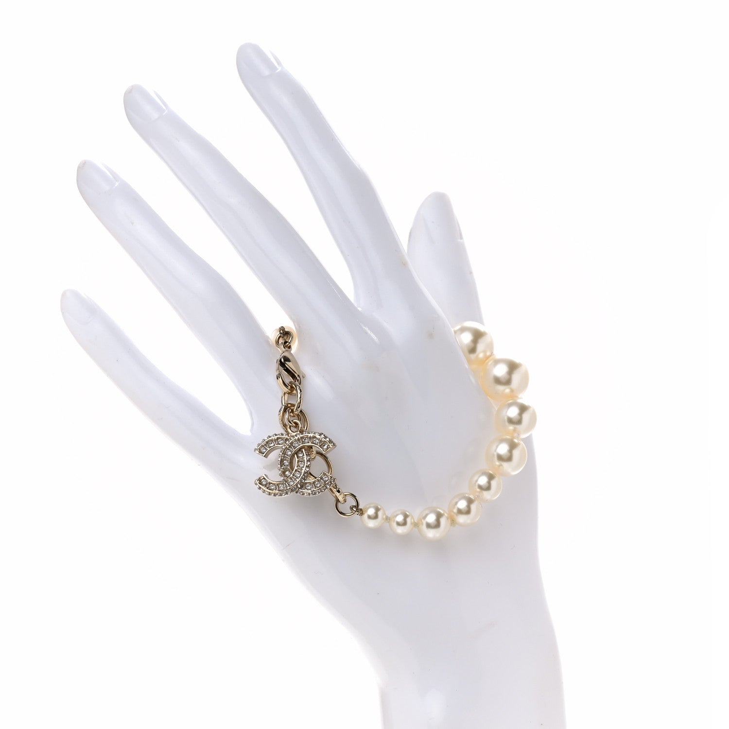 Chanel Graduated Pearl Crystal CC Bracelet Gold 2 of 4