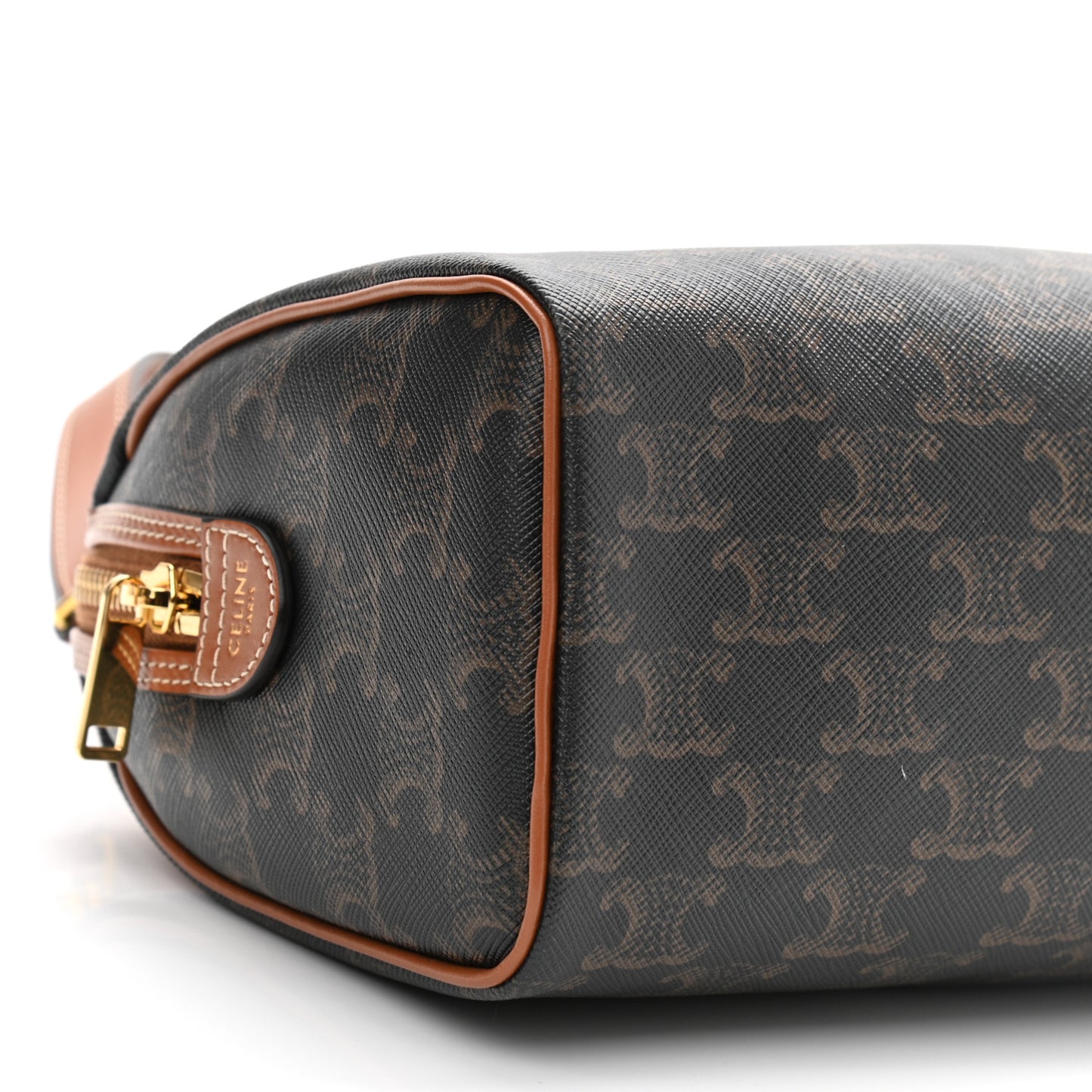 Triomphe Canvas Calfskin Small Boston Bag Tan