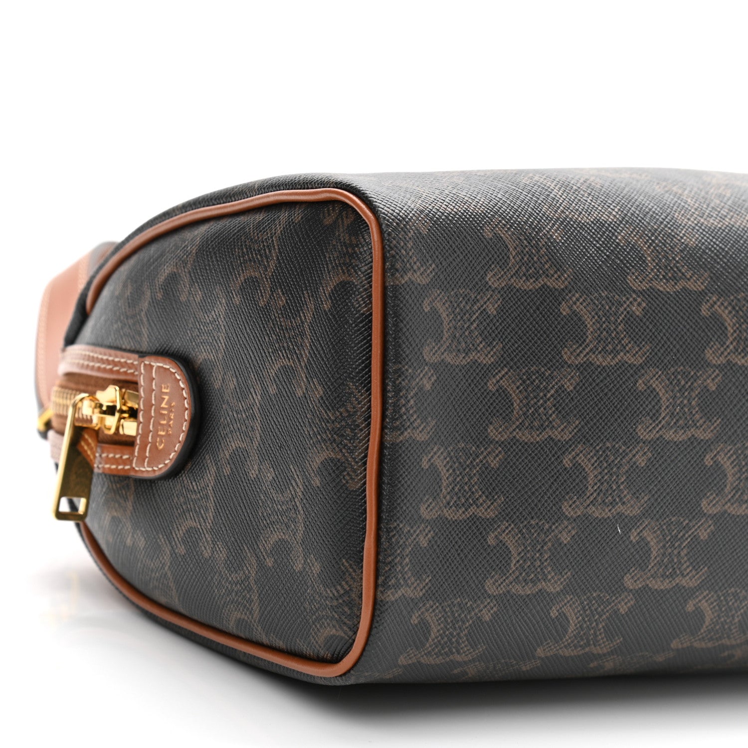 Celine Triomphe Canvas Calfskin Small Boston Bag Tan 9 of 10
