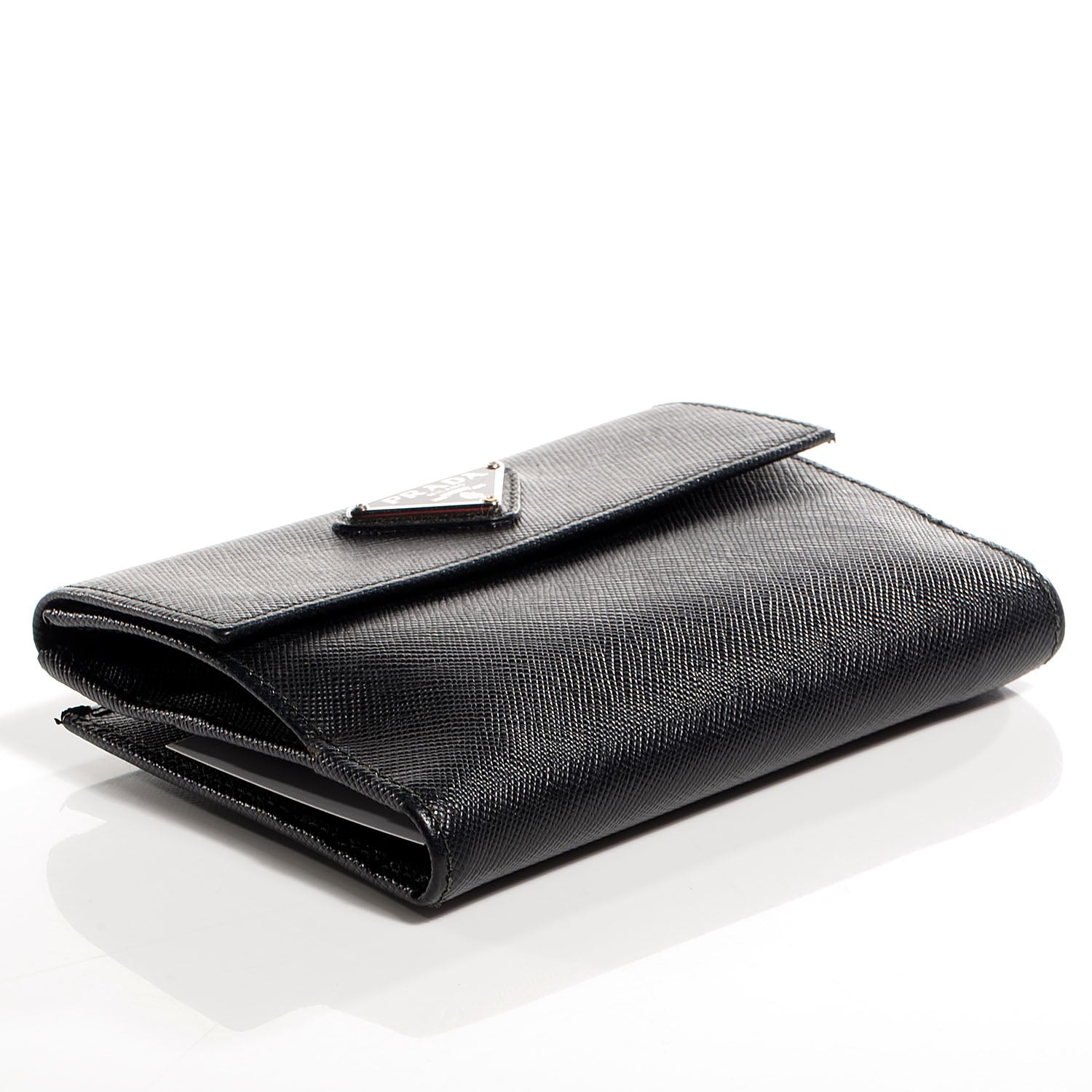 Prada Saffiano Medium Flap Bi-Fold Wallet Black 4 of 9