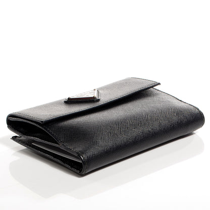 Prada Saffiano Medium Flap Bi-Fold Wallet Black 4 of 9