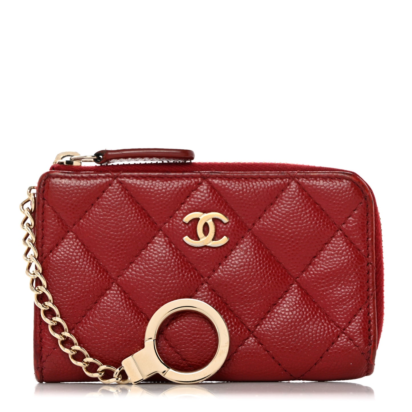 Caviar Quilted Zipped Key Holder Case Red