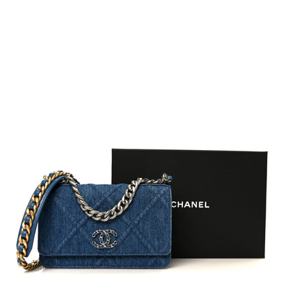 Chanel Denim Quilted Chanel 19 Wallet On Chain WOC Blue 12 of 12