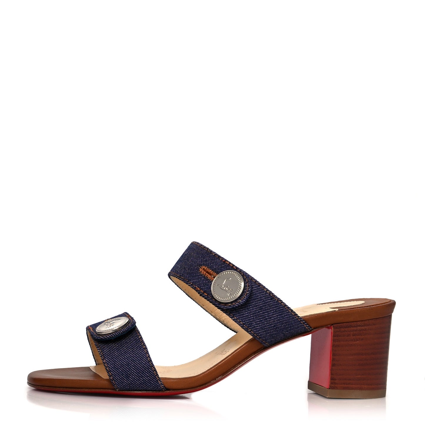 Denim Calfskin Sandenim Double Strap Sandal 36.5 Blue