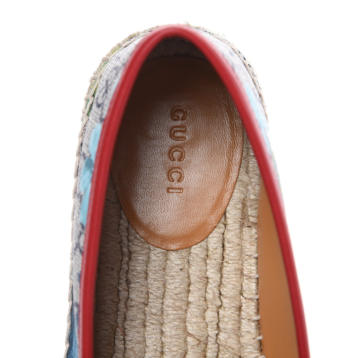 GG Supreme Monogram Blooms Espadrilles 38.5 Beige Blue Navy Hibiscus Red