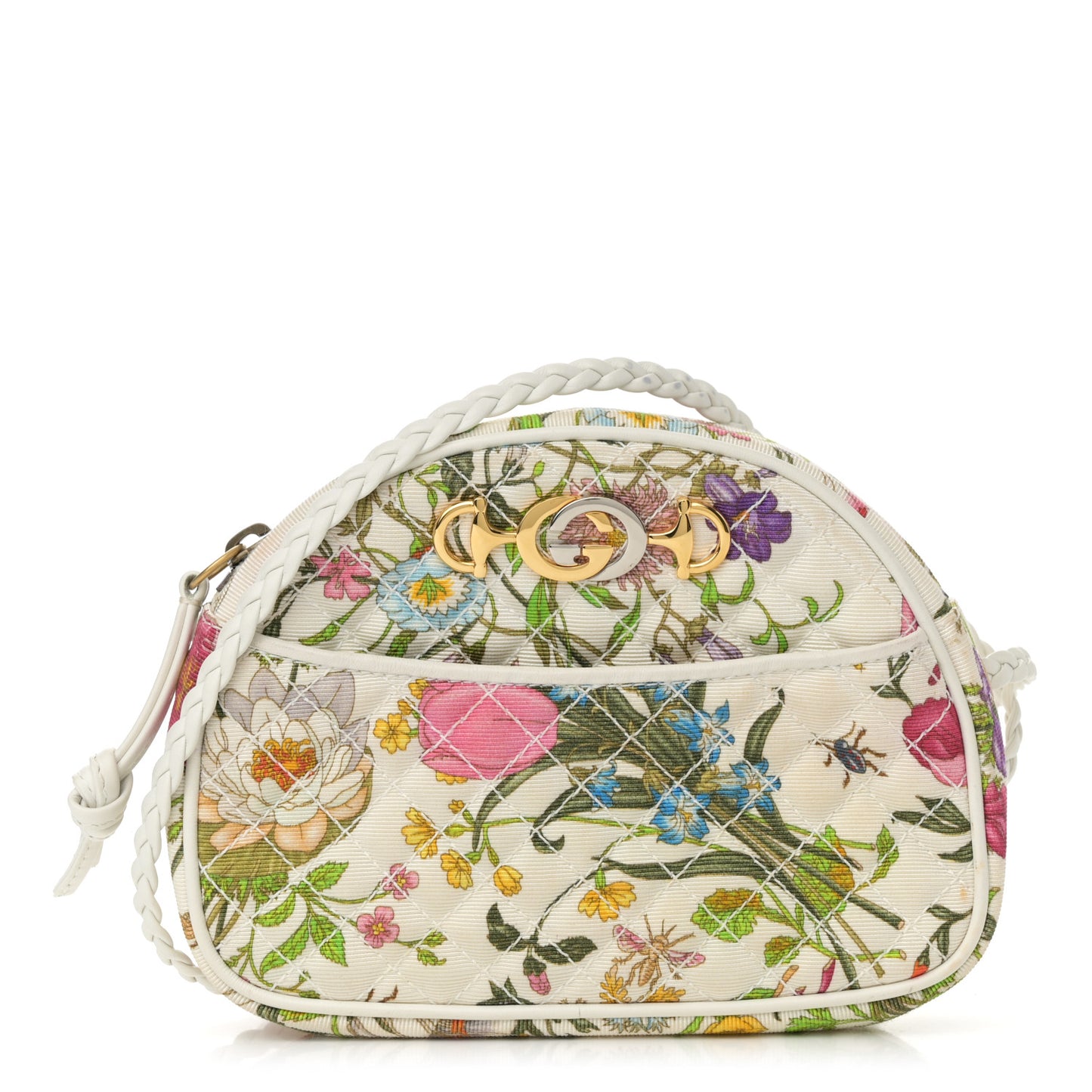 Canvas Flora Floral Trapuntata Mini Zumi Dome Shoulder Bag White
