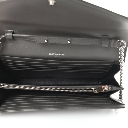 Saint Laurent Grain De Poudre Matelasse Chevron Monogram Chain Wallet Grey 5 of 12