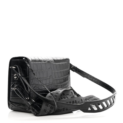 Off-White Calfskin Embossed Crocodile Binder Flap Bag Black 3 of 12