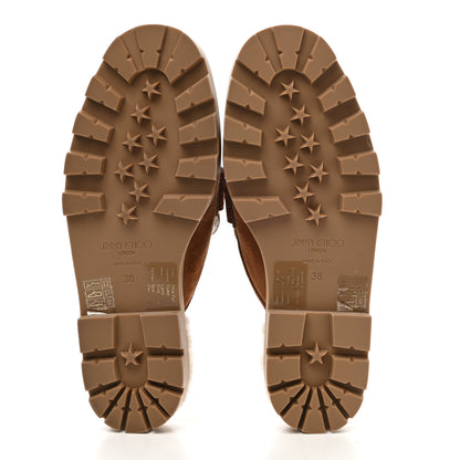 Jimmy Choo Suede Shearling Ronnie Flat Mules 38 Tan Natural 5 of 8