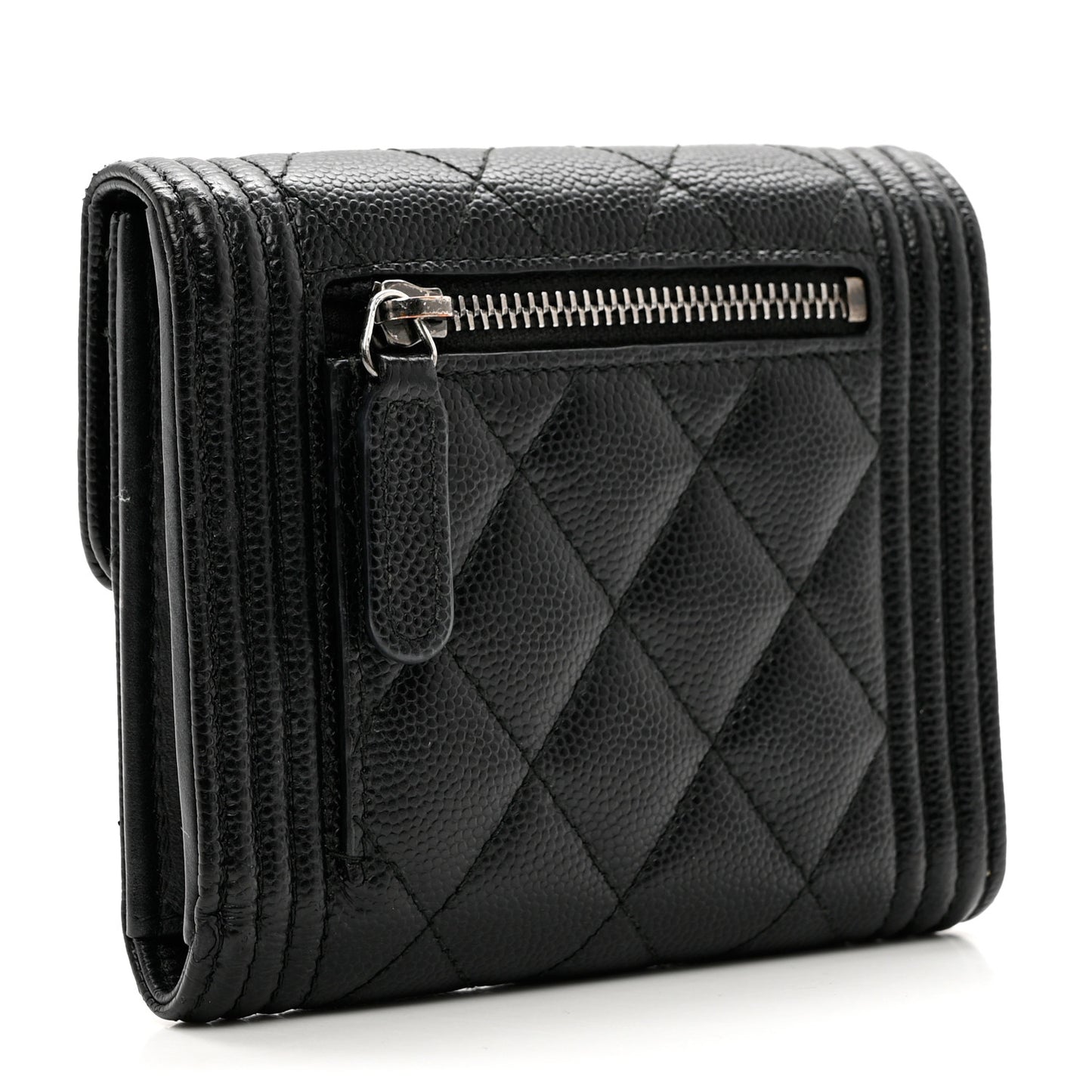 Caviar Quilted Compact Boy Wallet Black