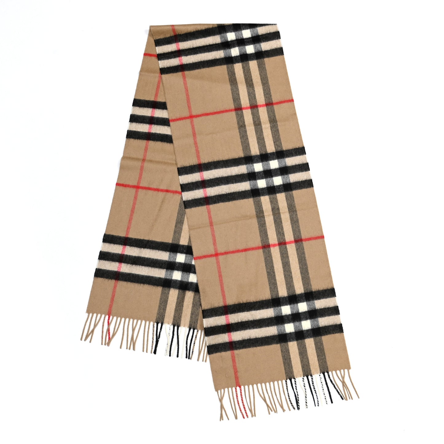 Cashmere Giant Check Fringe Scarf Archive Beige