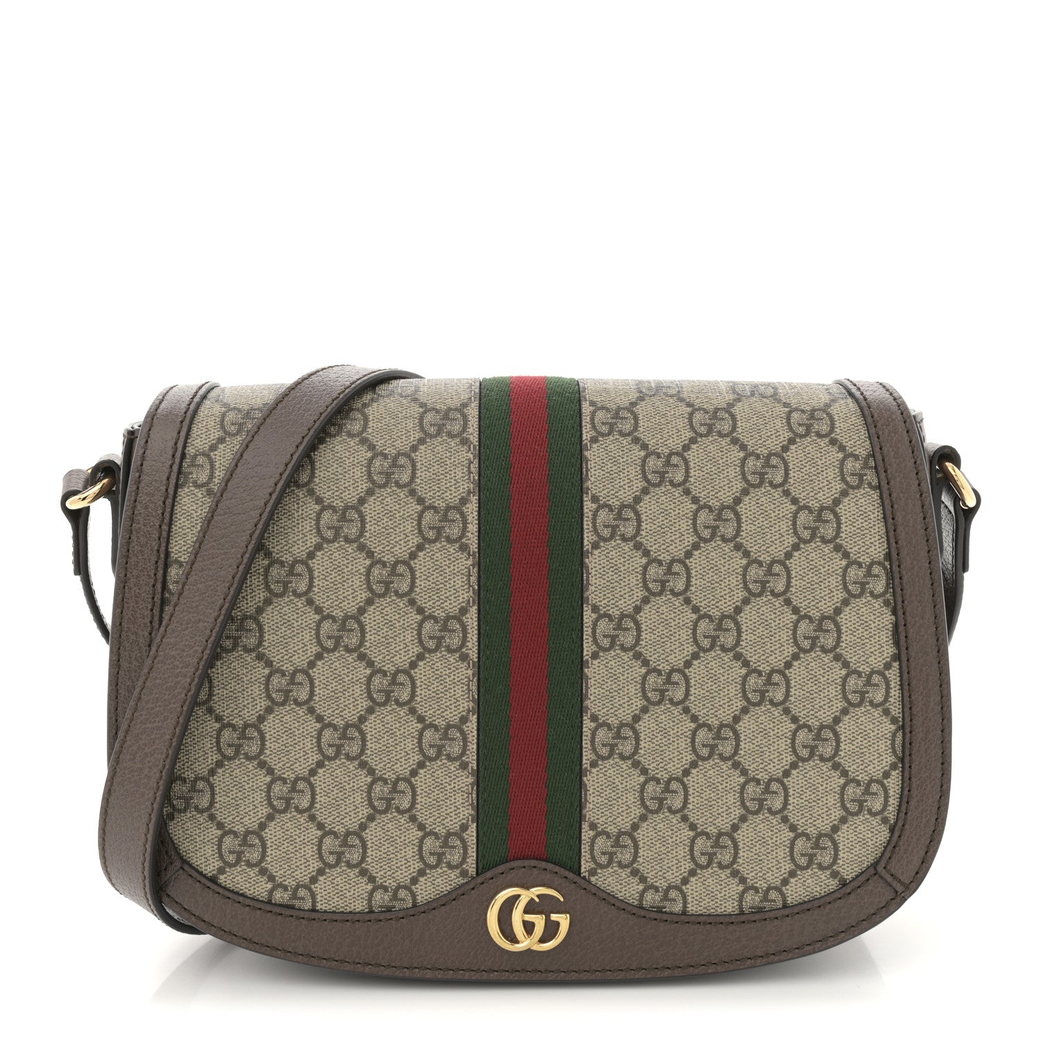 Gucci GG Supreme Monogram Web Small Ophidia Flap Messenger Bag Brown 1 of 11