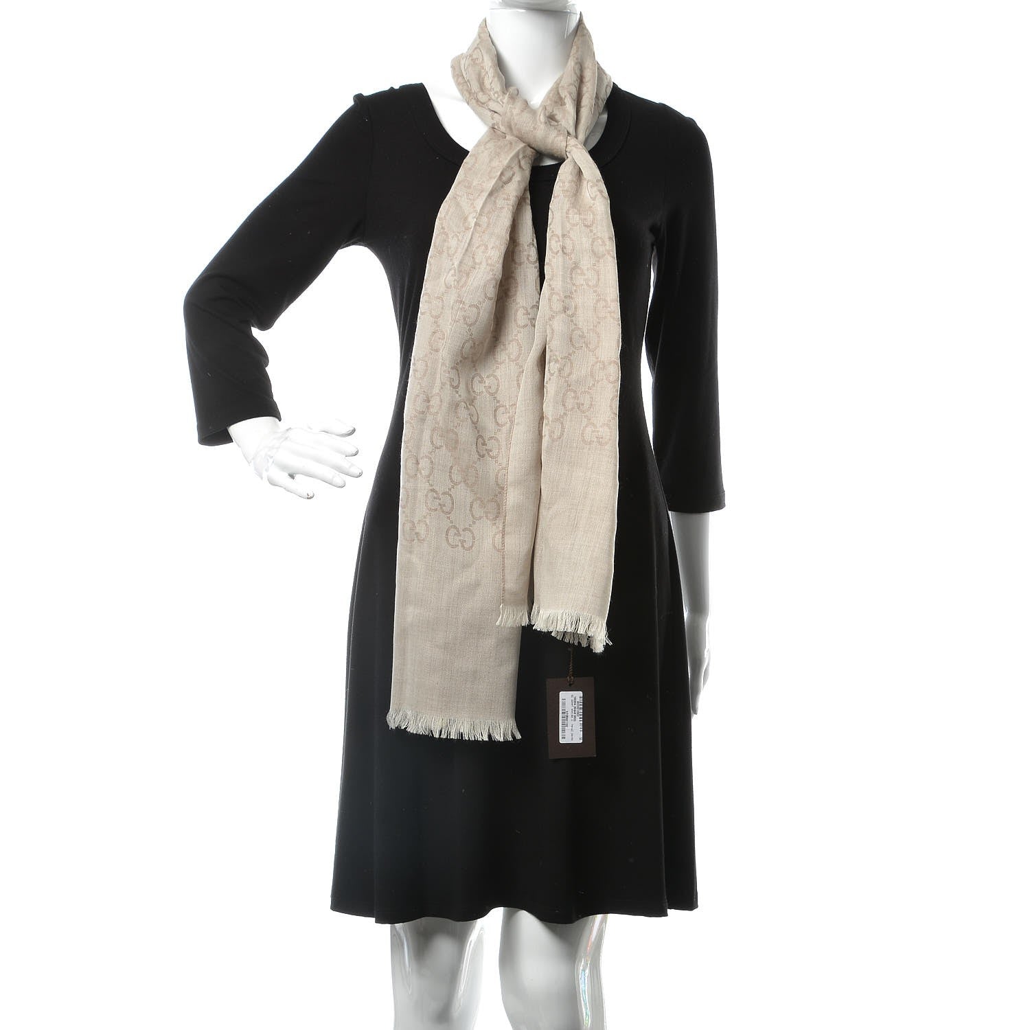 Gucci Wool Silk GG Monogram GGNat Scarf Sand 2 of 5