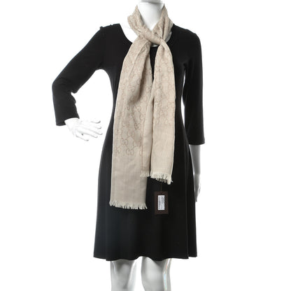 Gucci Wool Silk GG Monogram GGNat Scarf Sand 2 of 5