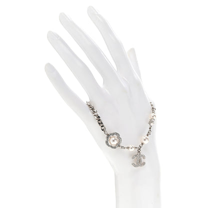 Chanel Crystal Pearl Camellia CC Coco Flapper Bracelet Silver 2 of 5