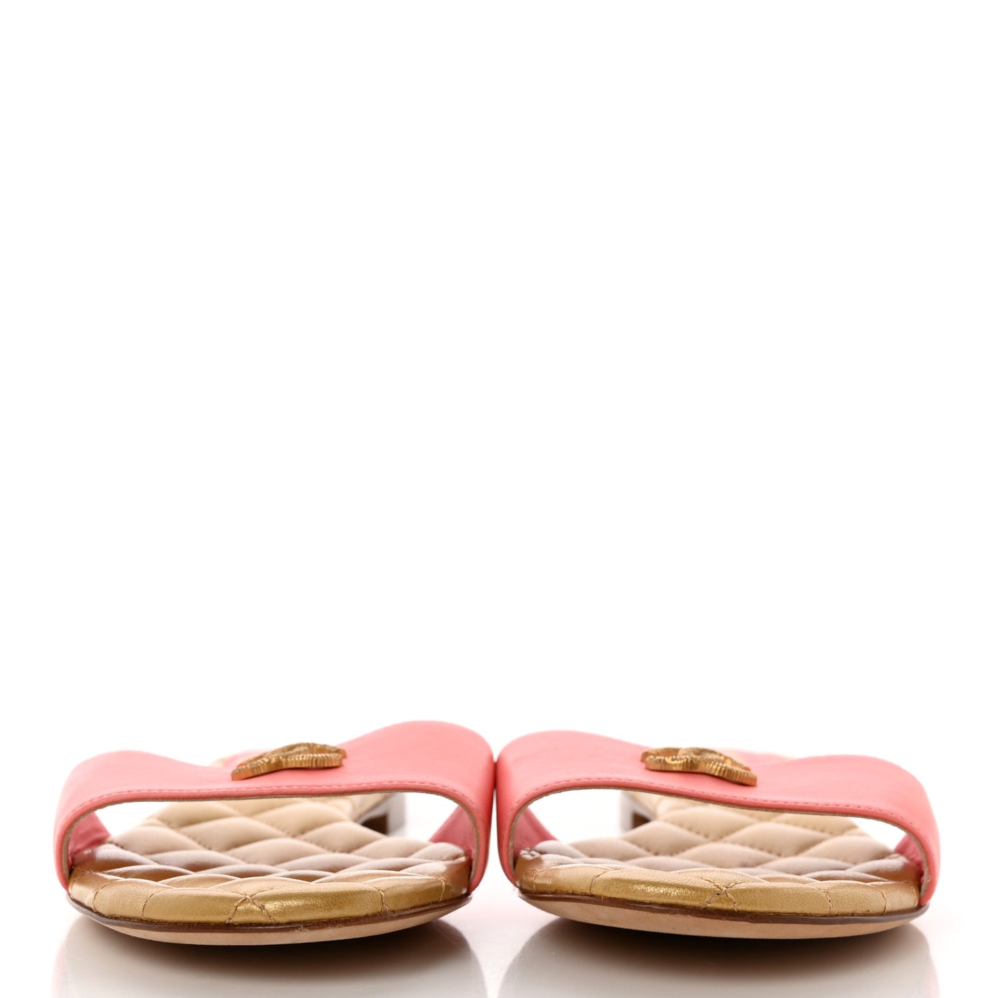 Goatskin Lambskin Quilted CC Sandal Mules 36.5 Pink Gold