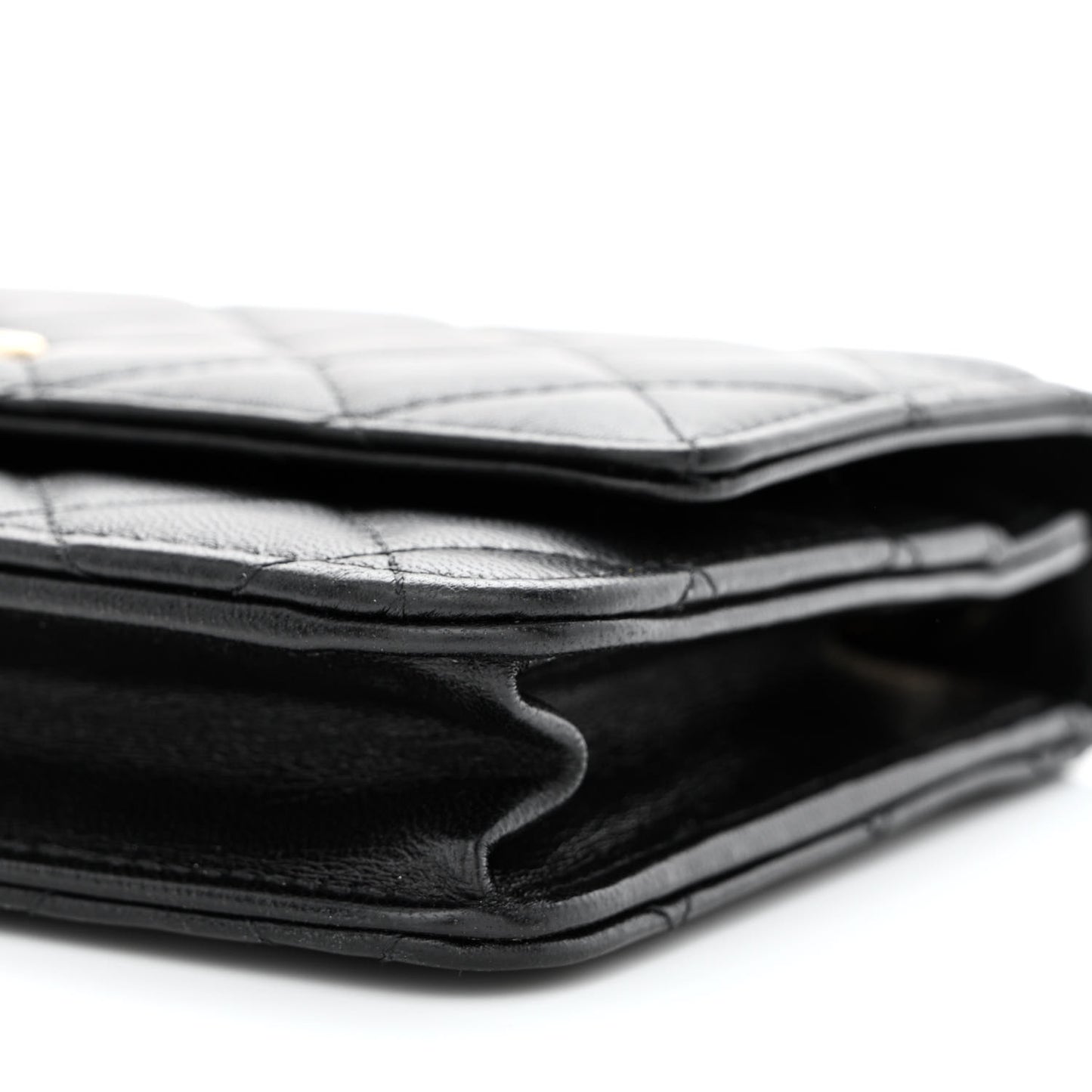 Lambskin Quilted Trendy CC Wallet On Chain WOC Black