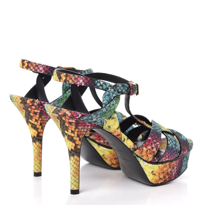 Saint Laurent Python Calfskin Embossed Africa Tie Dye Tribute 75 Platform Sandals 36 Multicolor 4 of 9