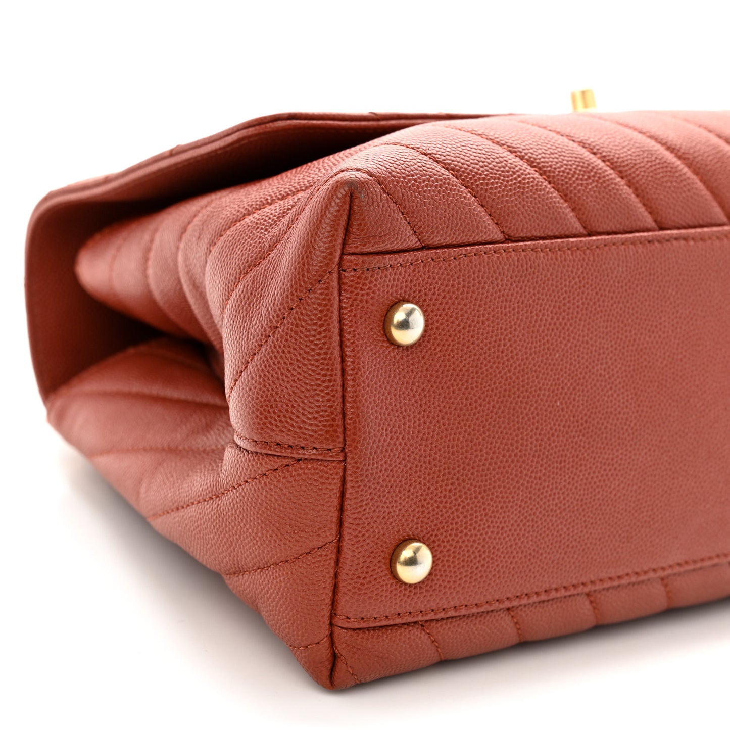 Caviar Chevron Quilted Small Coco Handle Flap Dark Orange