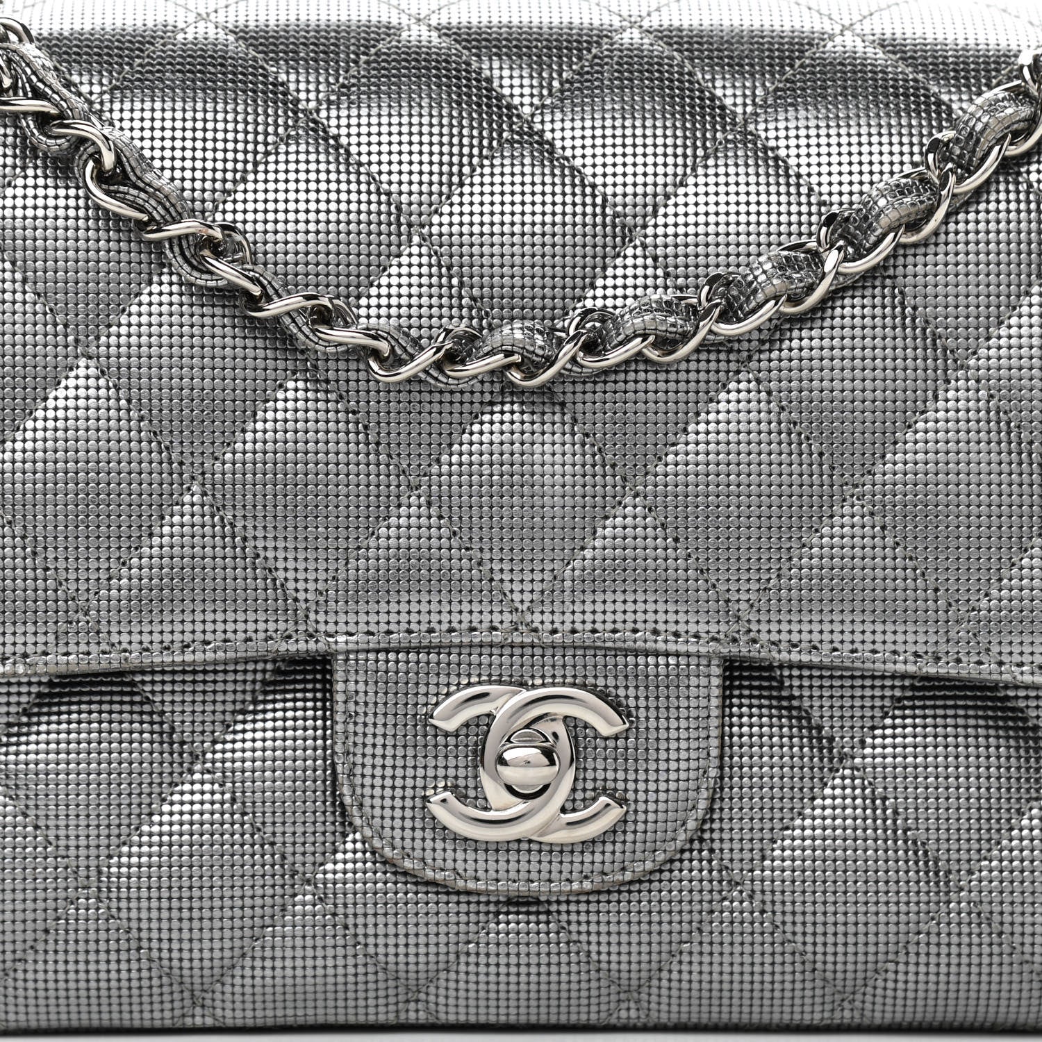 Chanel Calfskin Metallic Pixel Effect Medium Double Flap Silver 8 of 12