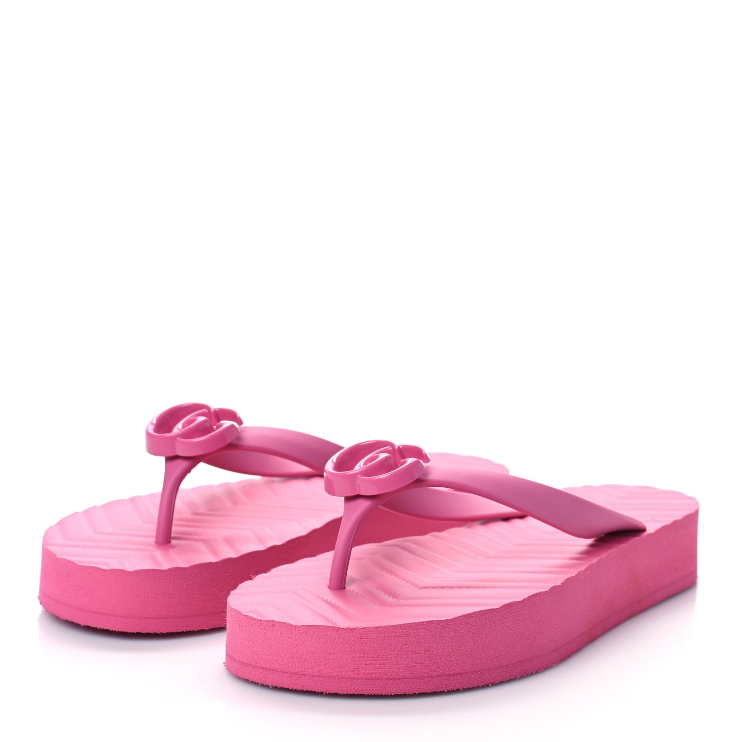 Gucci Rubber Chevron Womens GG Thong Sandals 38 Pink Tropical Flower 4 of 9