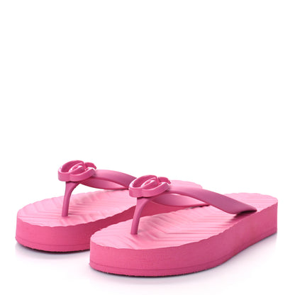 Gucci Rubber Chevron Womens GG Thong Sandals 38 Pink Tropical Flower 4 of 9