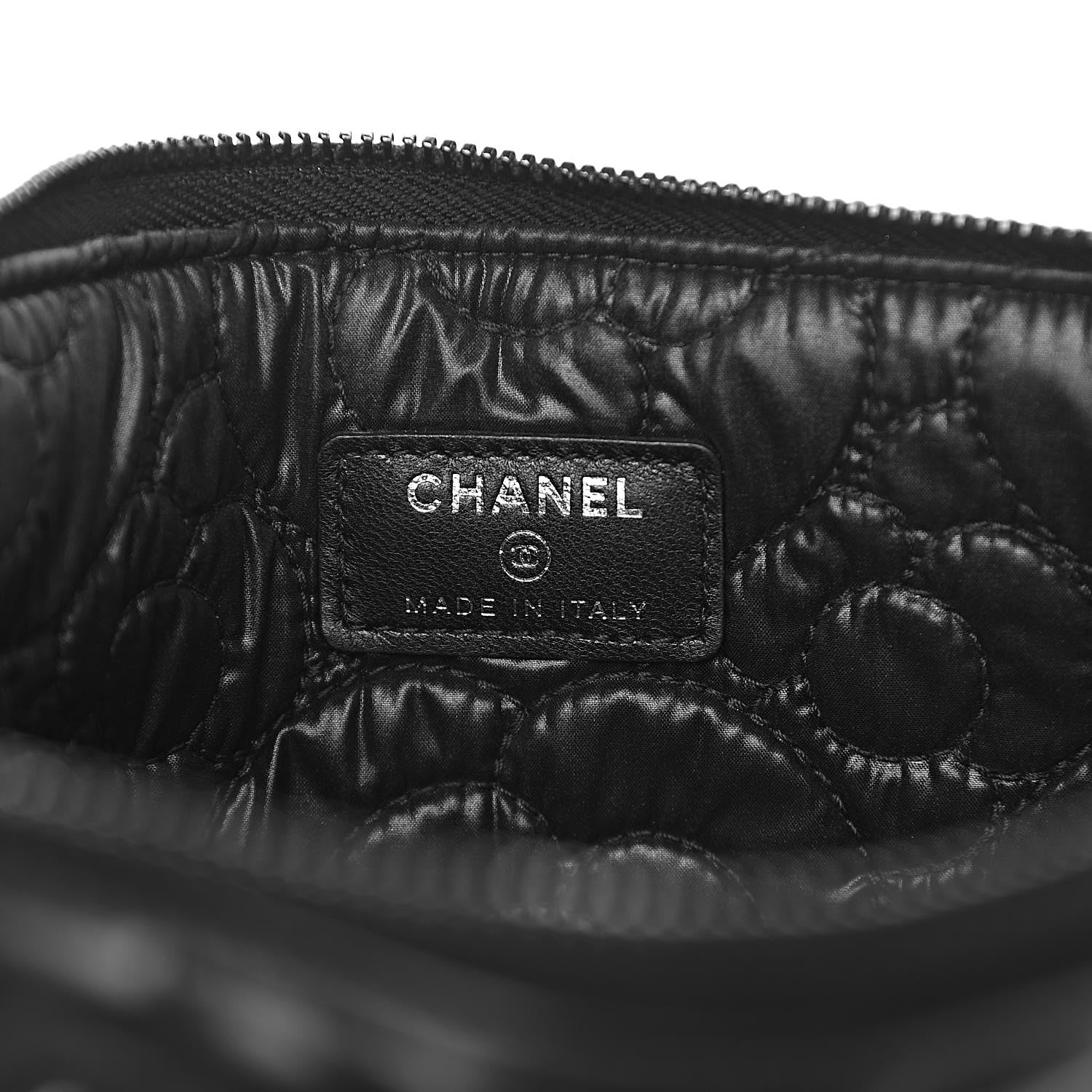 Chanel Lambskin Crystal Camellia Embossed Medium Cosmetic Case Black 6 of 7