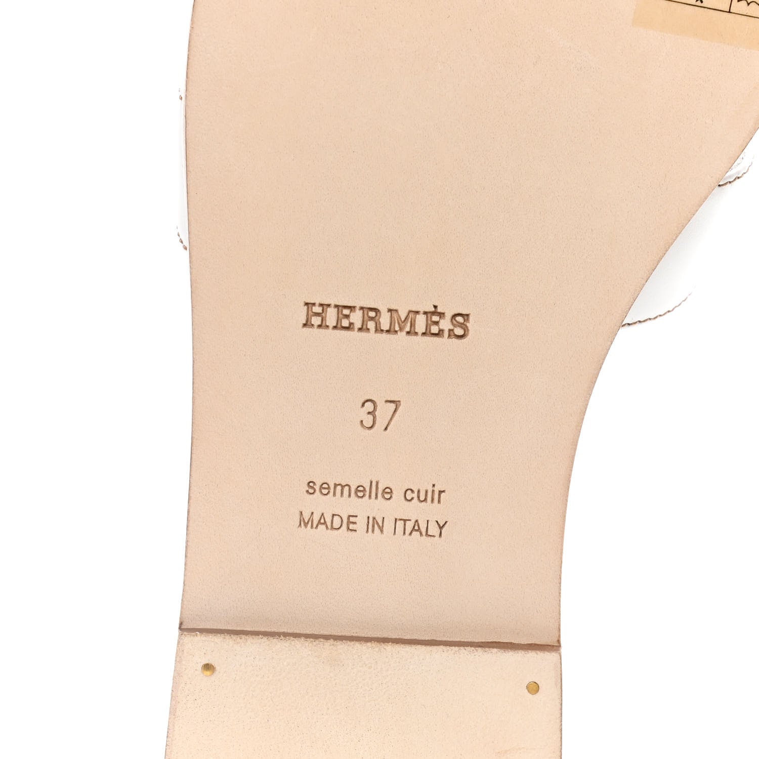 Hermes Box Calfskin Oran Sandals 37 White 9 of 11