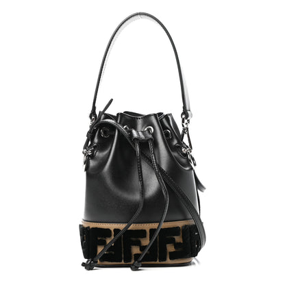 Fendi Vitello Liberty Velvet F is Fendi FF Bi-Color Mini Mon Tresor Bucket Bag Black Fango 1 of 12