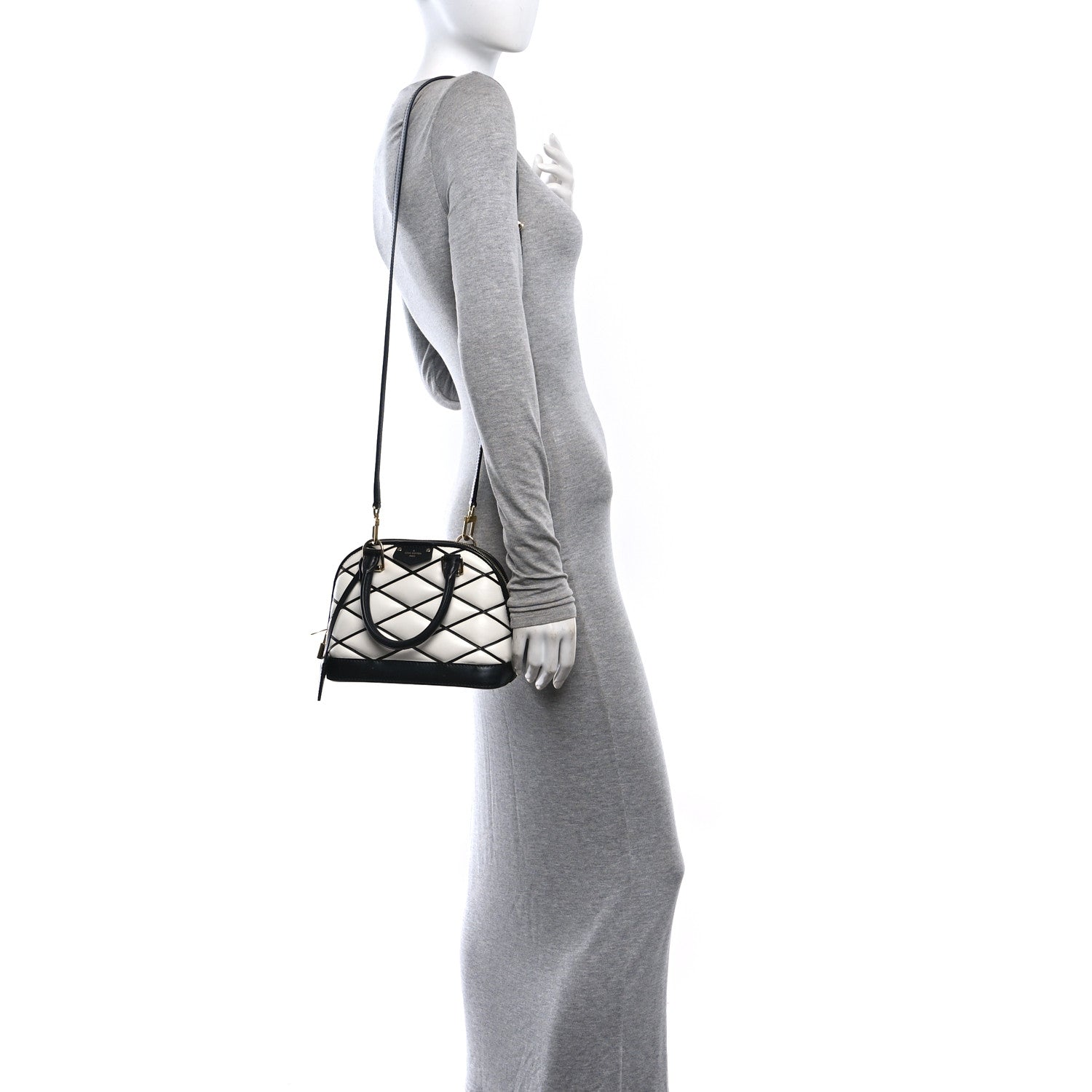 Louis Vuitton Lambskin Malletage Alma BB Black White 2 of 10