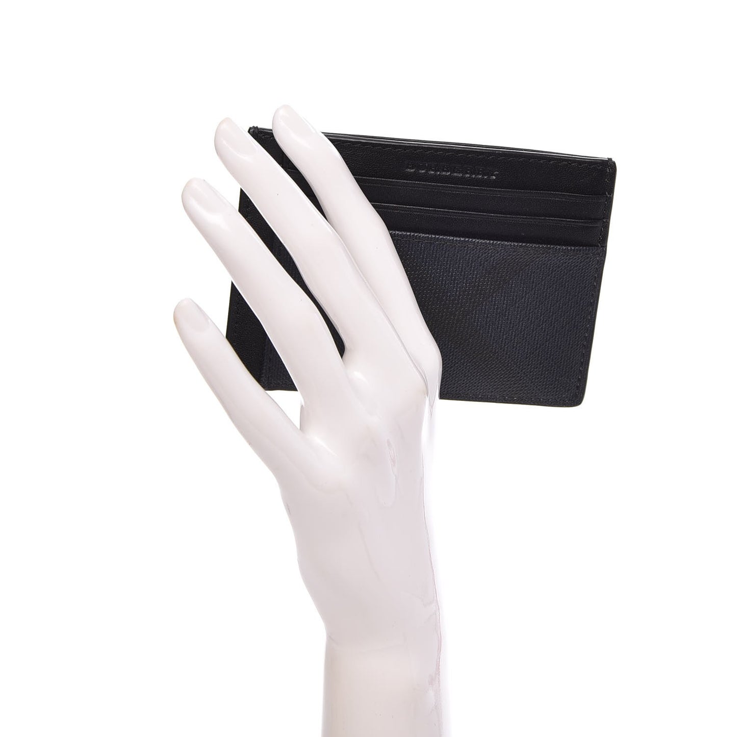 Grained Calfskin London Check Money Clip Card Case Navy Black
