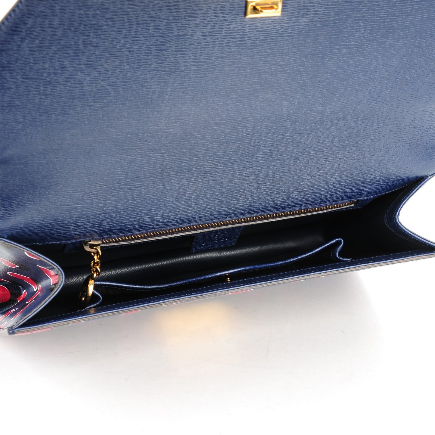 Textured Calfskin Heartbeat Print Clutch Blue