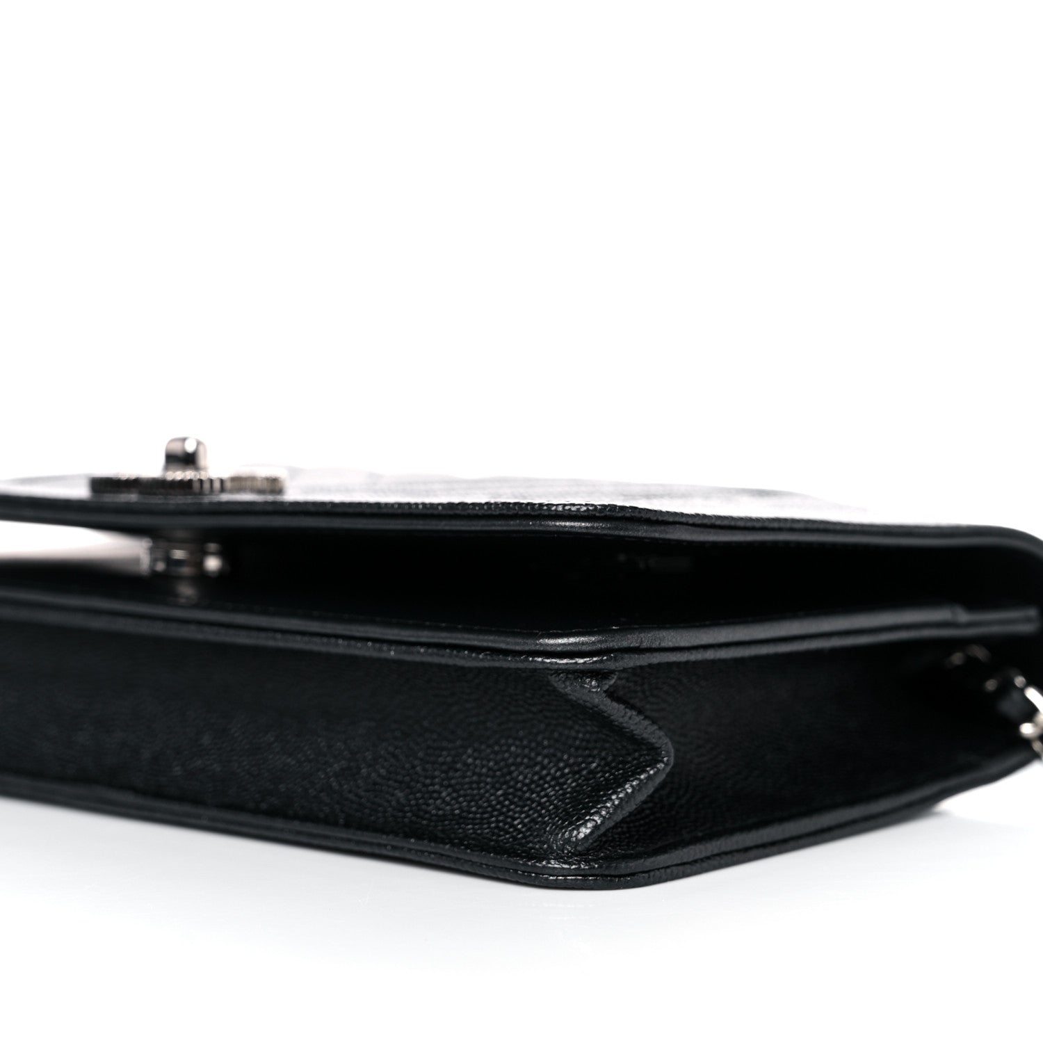 Chanel Metallic Caviar Chevron Quilted Vintage Mademoiselle Wallet On Chain WOC Charcoal 10 of 12