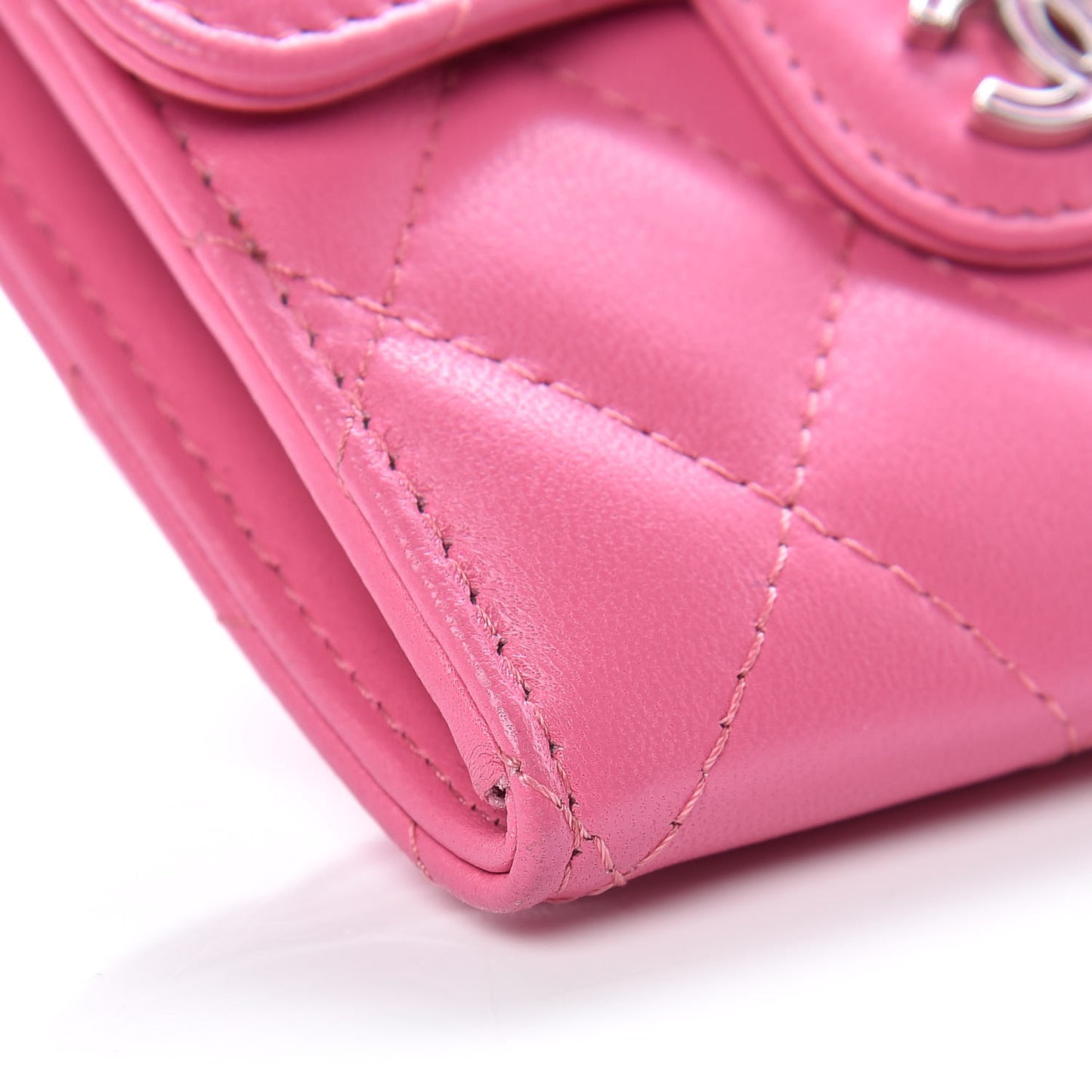 Lambskin Quilted CC Card Holder Pink