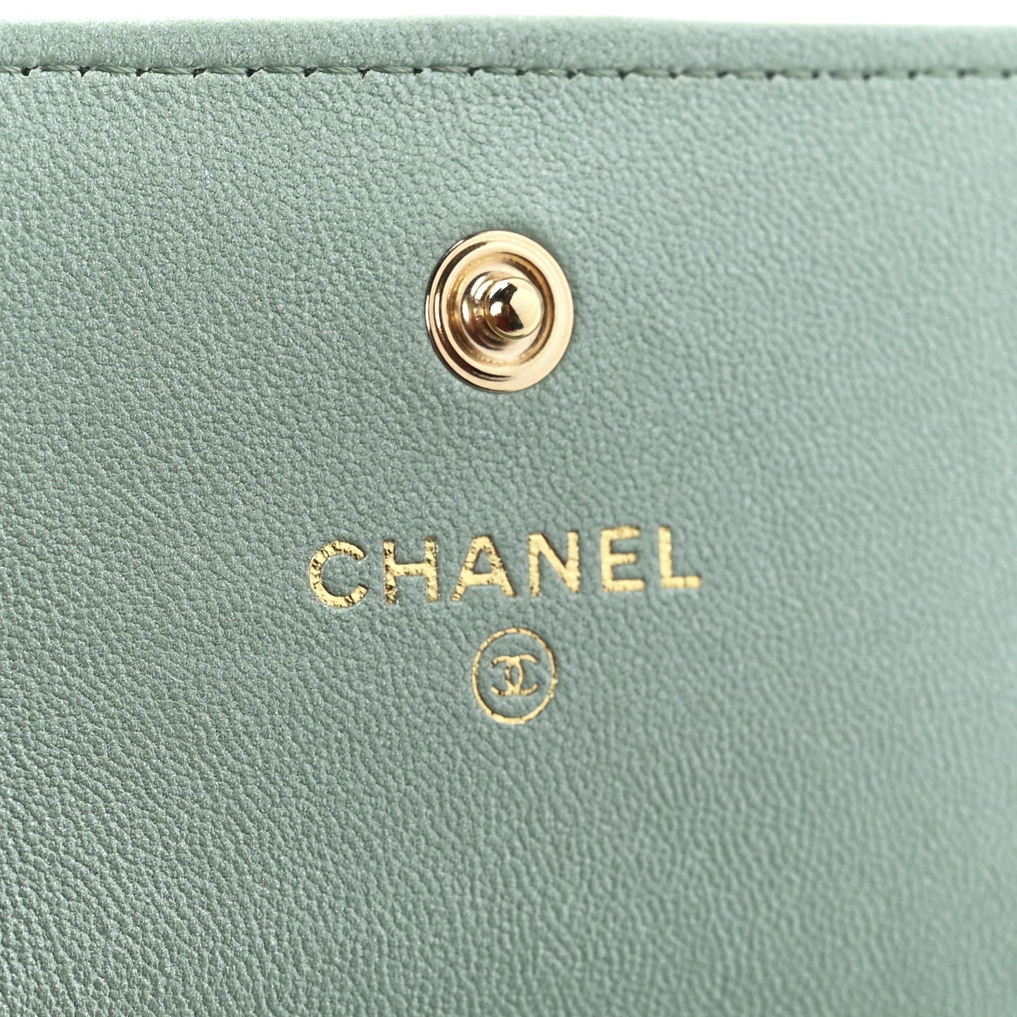 Lambskin Quilted Chanel 19 Flap Card Holder Light Green