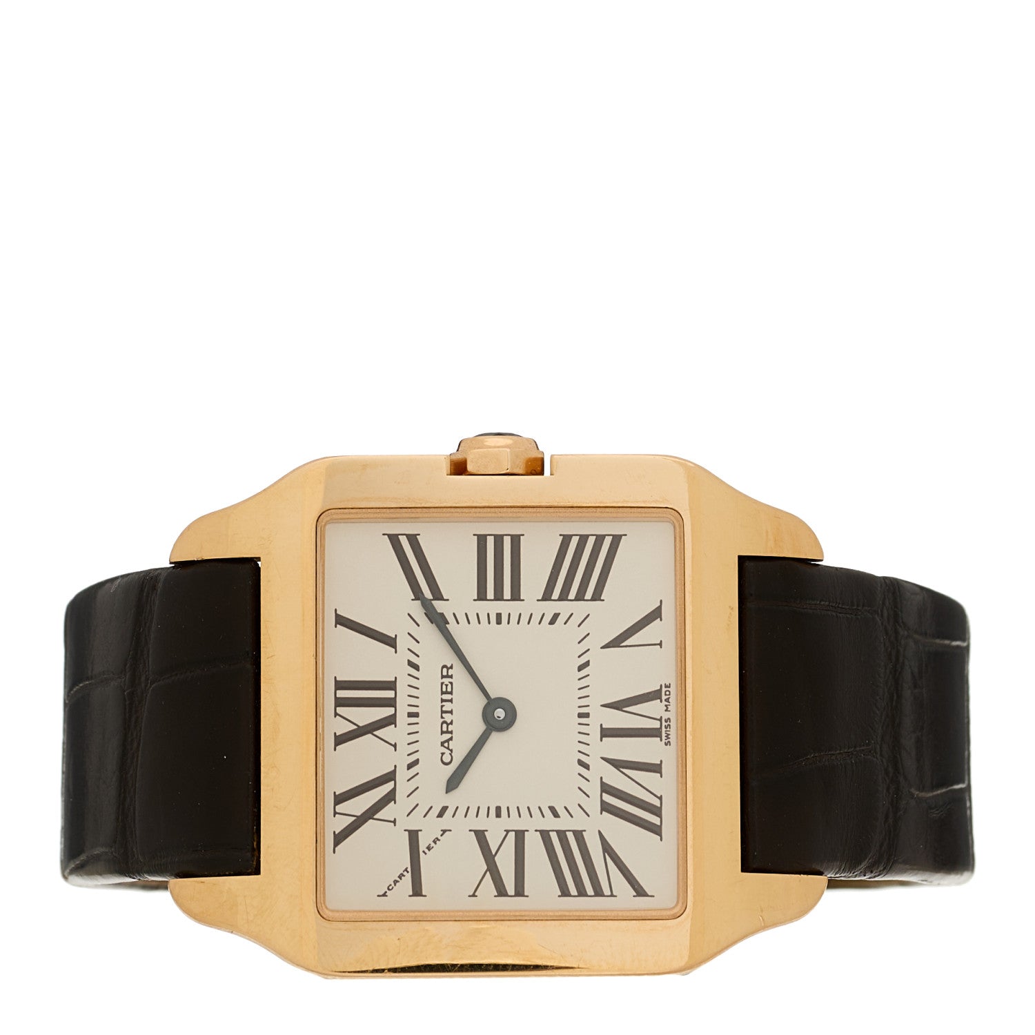 Cartier 18K Pink Gold Alligator 30mm Santos Dumont Quartz Watch 2 of 5